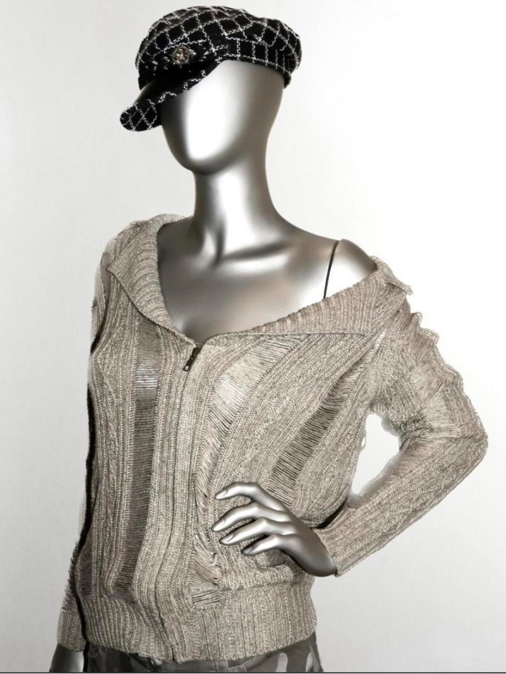 Rodarte x Opening Ceremony Open-Knit Zip Front Taupe Sweater Cardigan size S/M